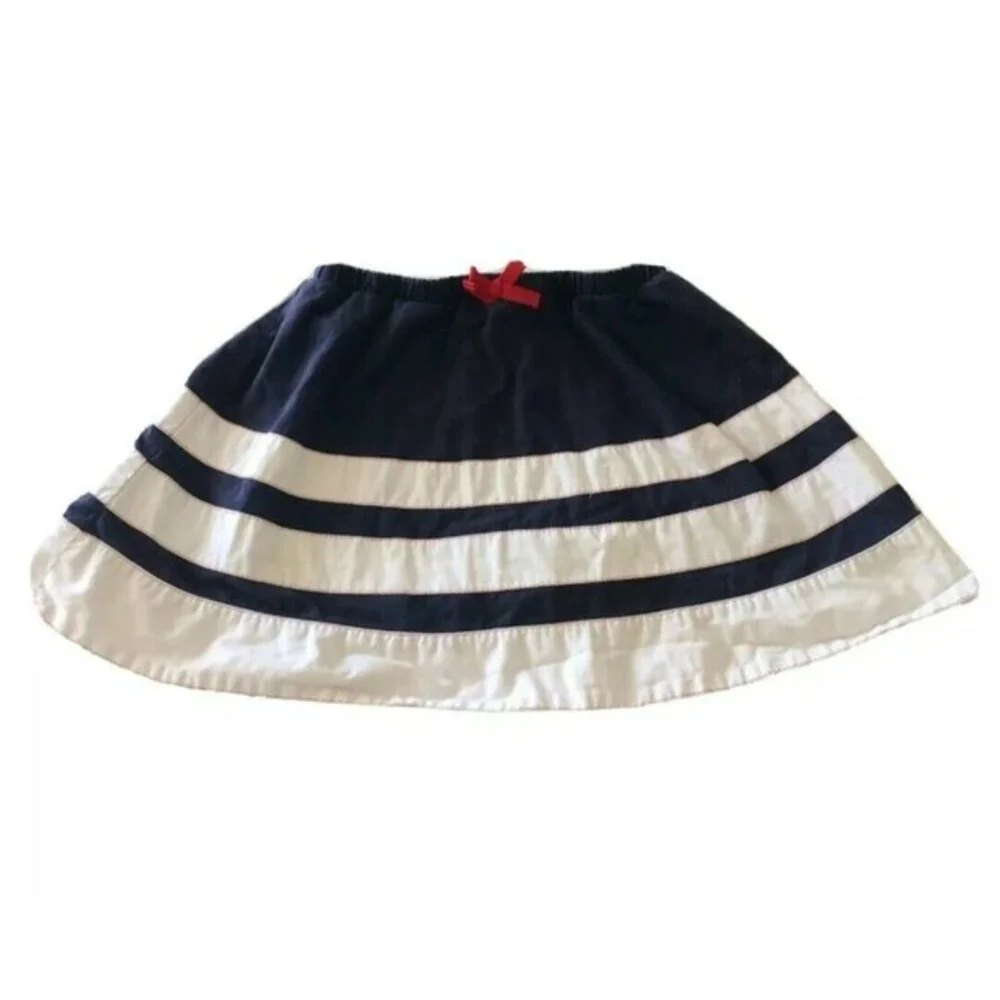 Oshkosh Girls Skirt Short Striped Blue White Size 7 red Bow Elastic Waistline